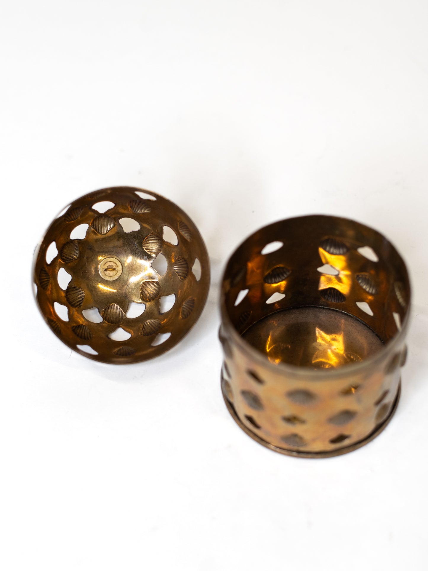 Vintage Brass Pomander with Shell Motif