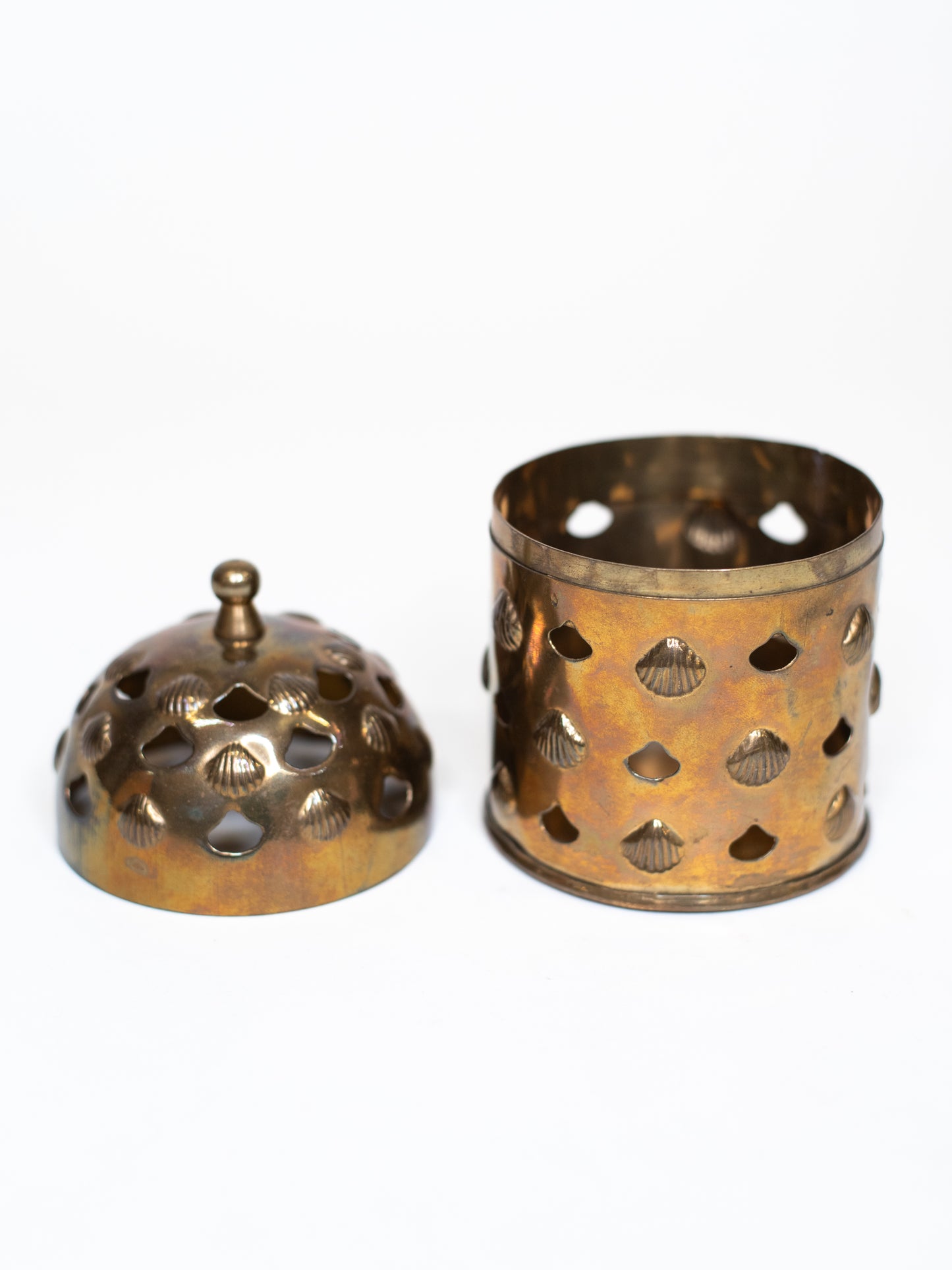 Vintage Brass Pomander with Shell Motif