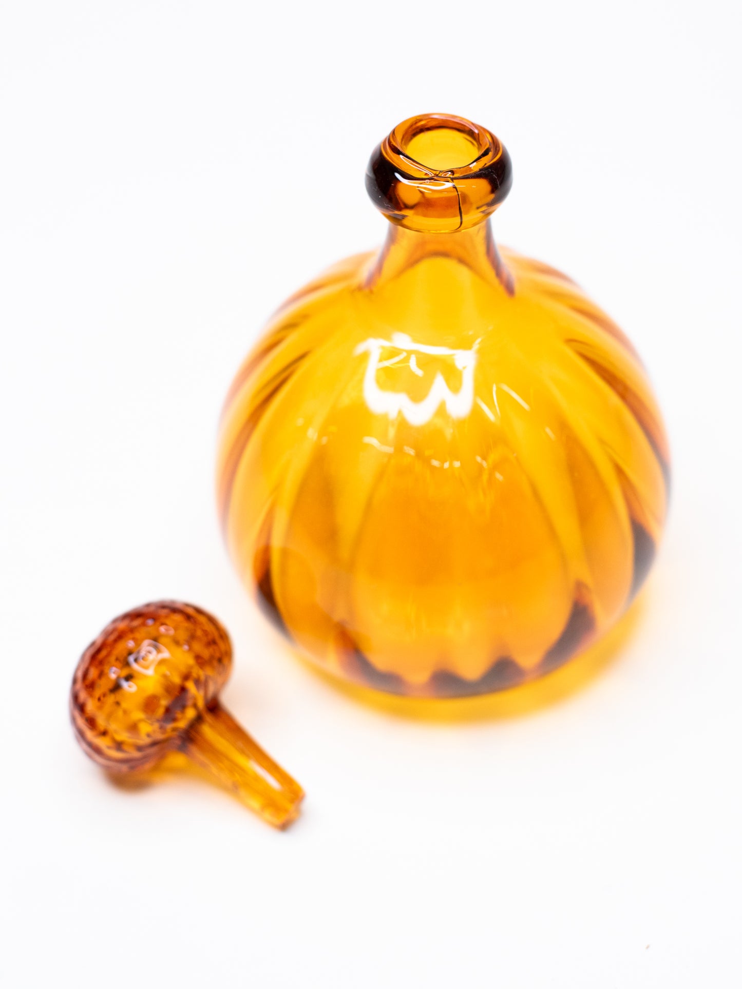 Mid-Century Amber Glass Decanter with Mushroom Stopper