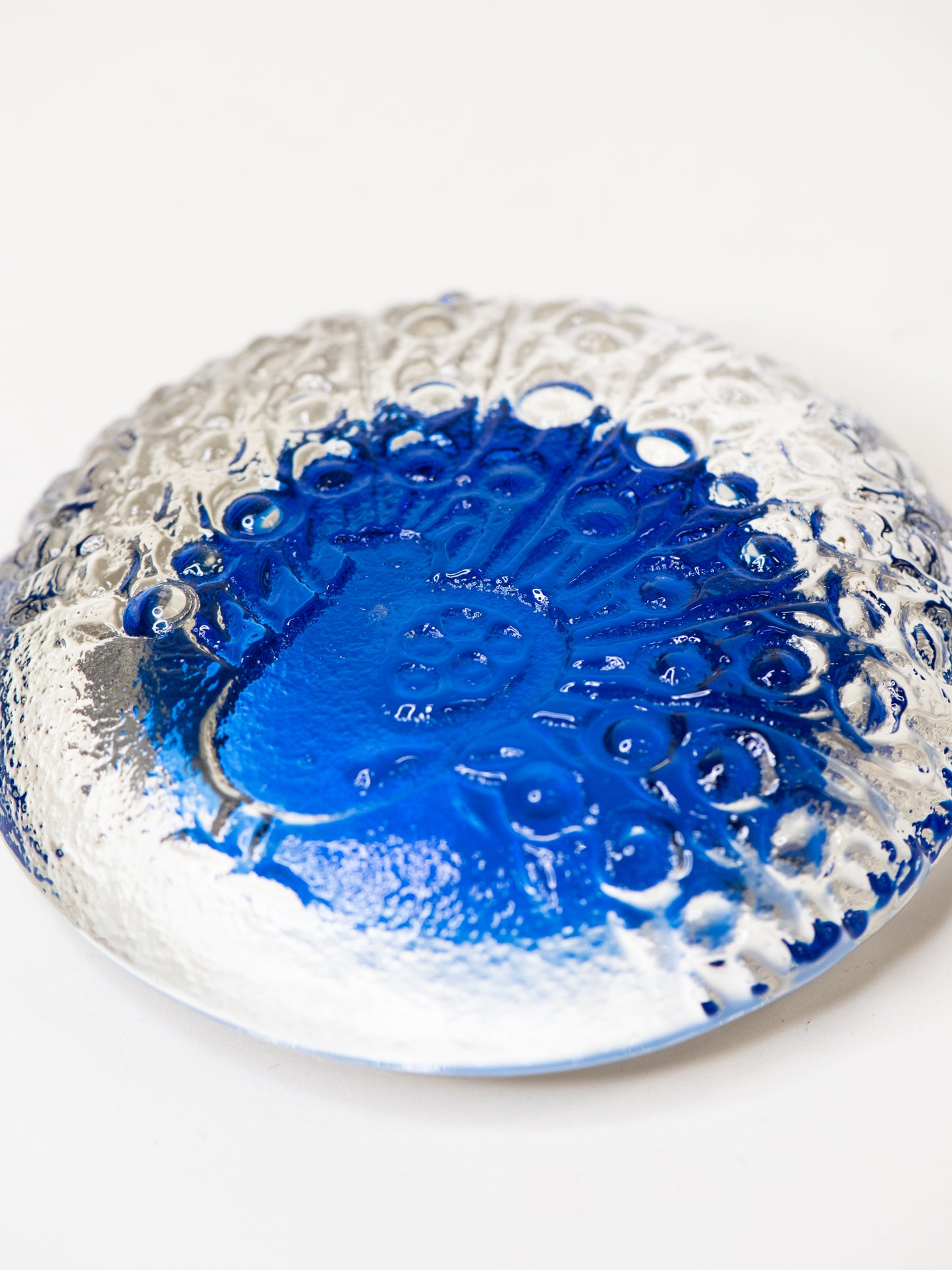 Blue Glass Peacock Dish by Muurla - Finland, 1970's