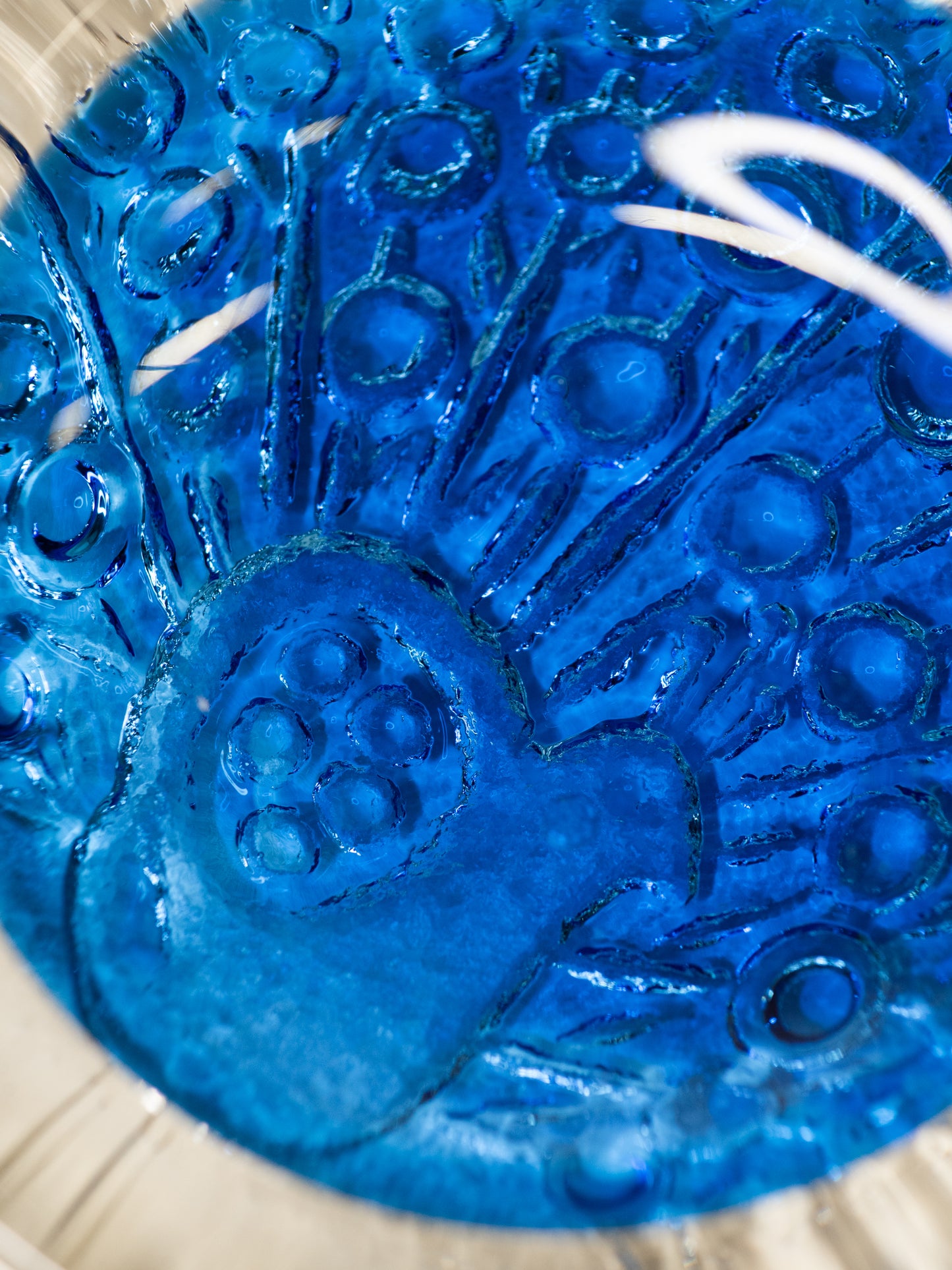 Blue Glass Peacock Dish by Muurla - Finland, 1970's