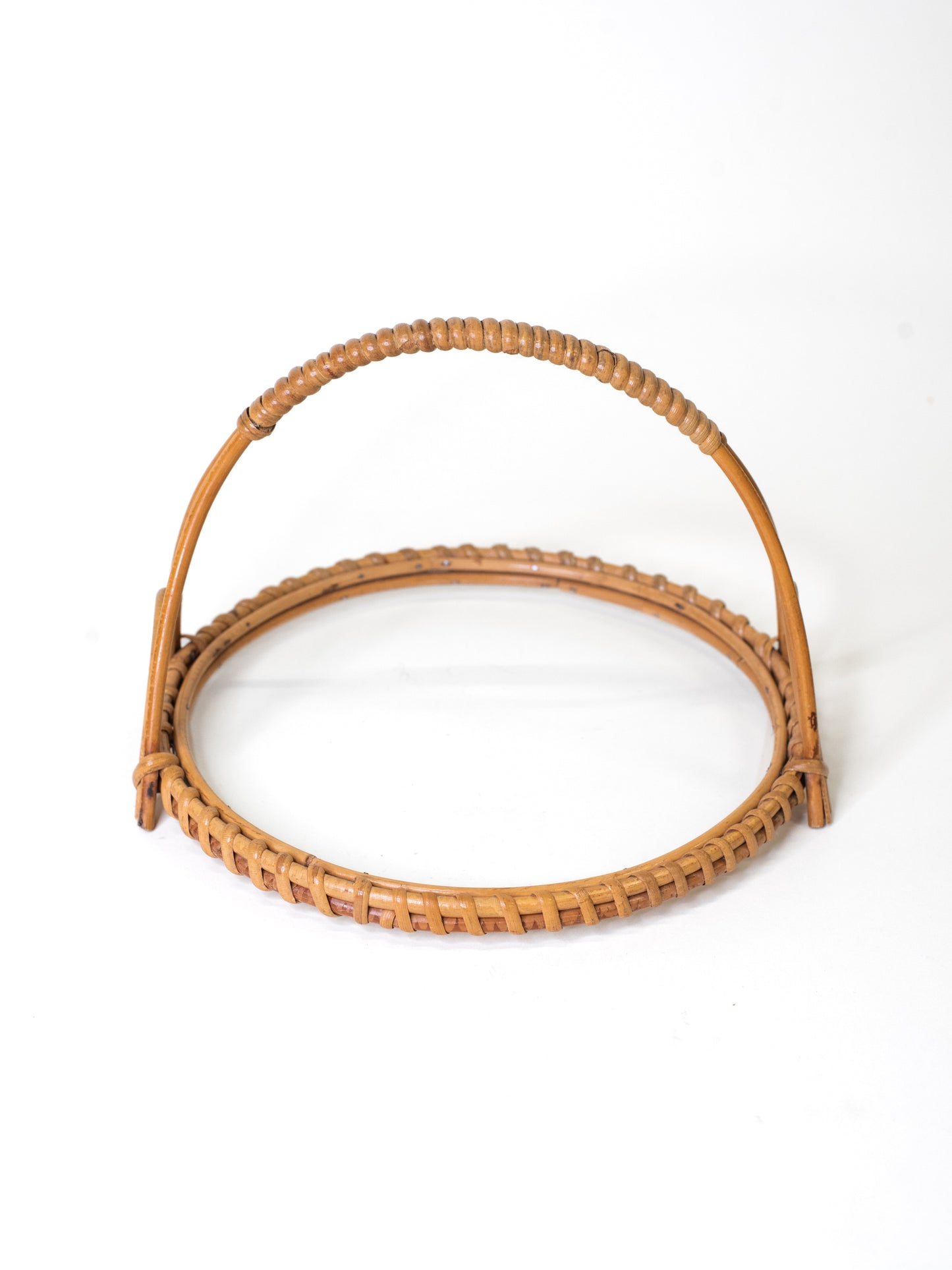 Finnish Rattan & Glass Tray with Handle