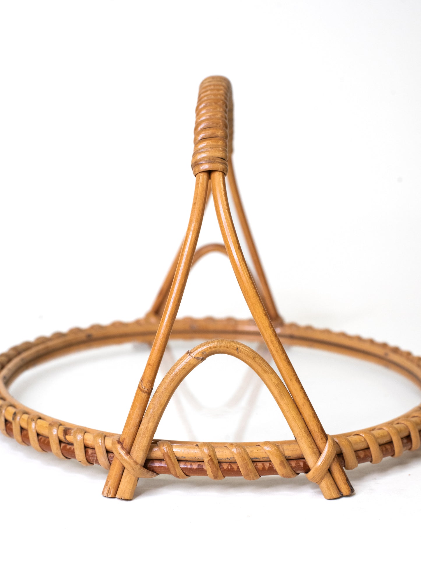 Finnish Rattan & Glass Tray with Handle
