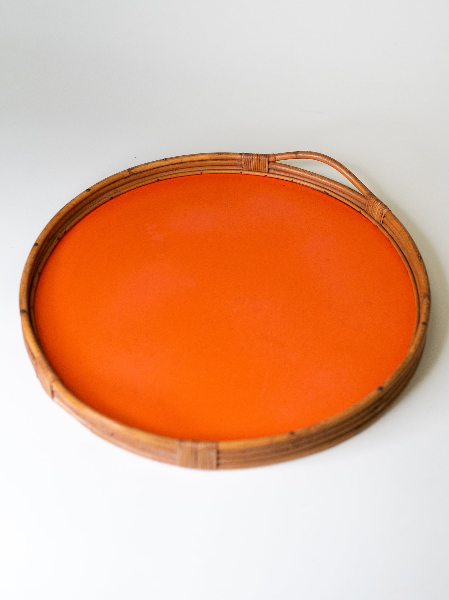 Vintage Round Rattan Tray – Denmark, Mid-Century