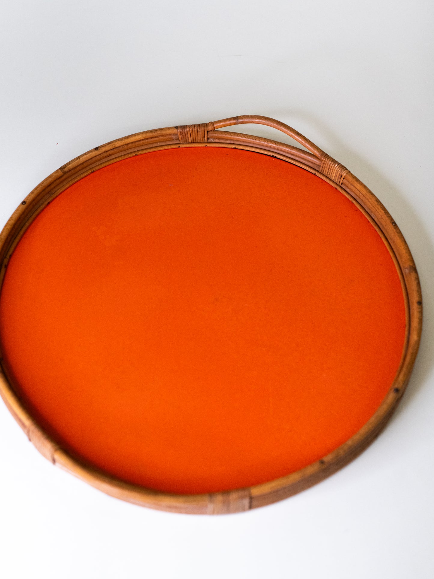 Vintage Round Rattan Tray – Denmark, Mid-Century