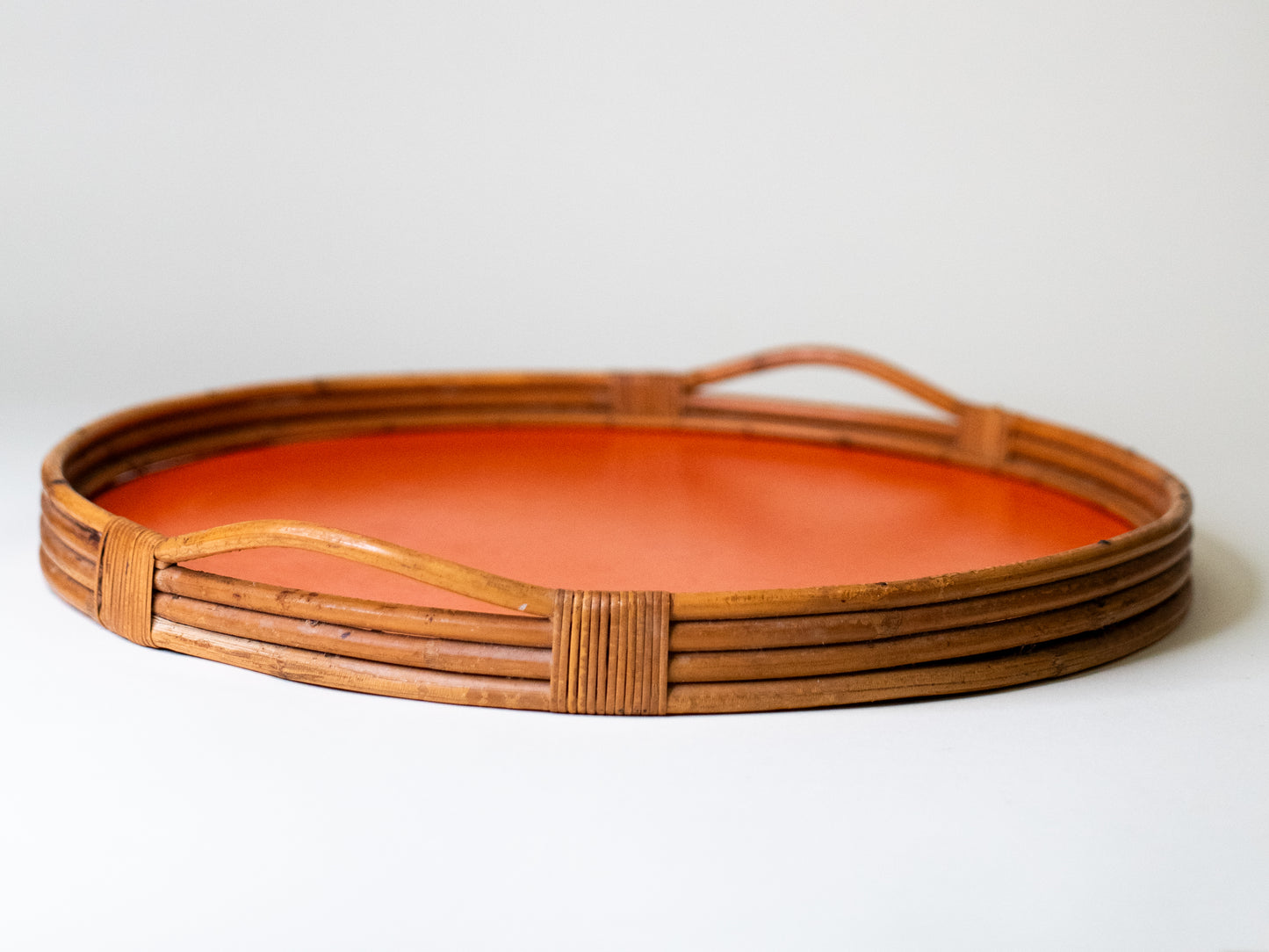 Vintage Round Rattan Tray – Denmark, Mid-Century