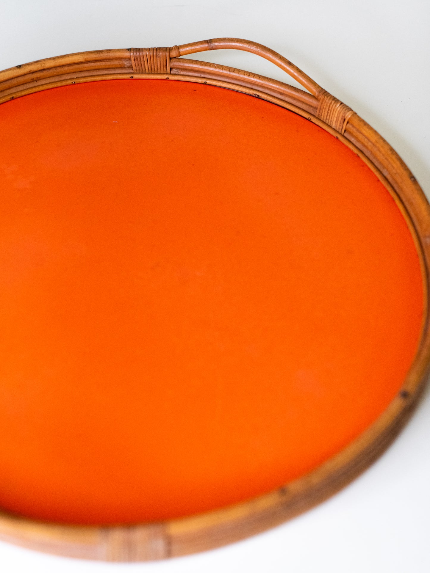 Vintage Round Rattan Tray – Denmark, Mid-Century