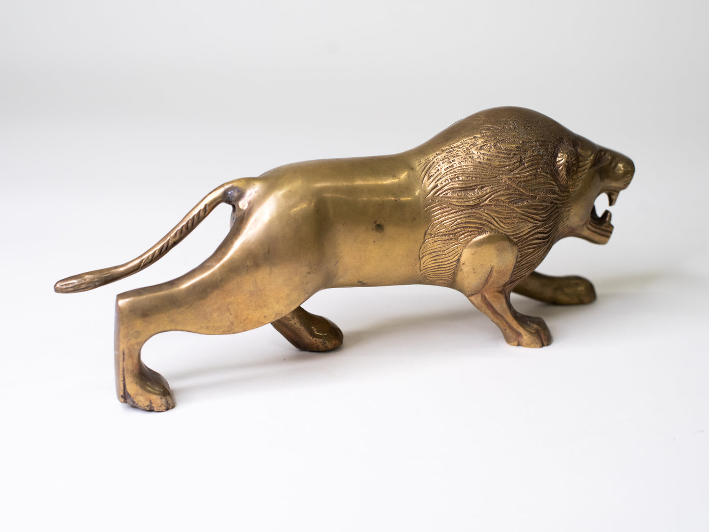 Mid-Century Solid Brass Lion Sculpture