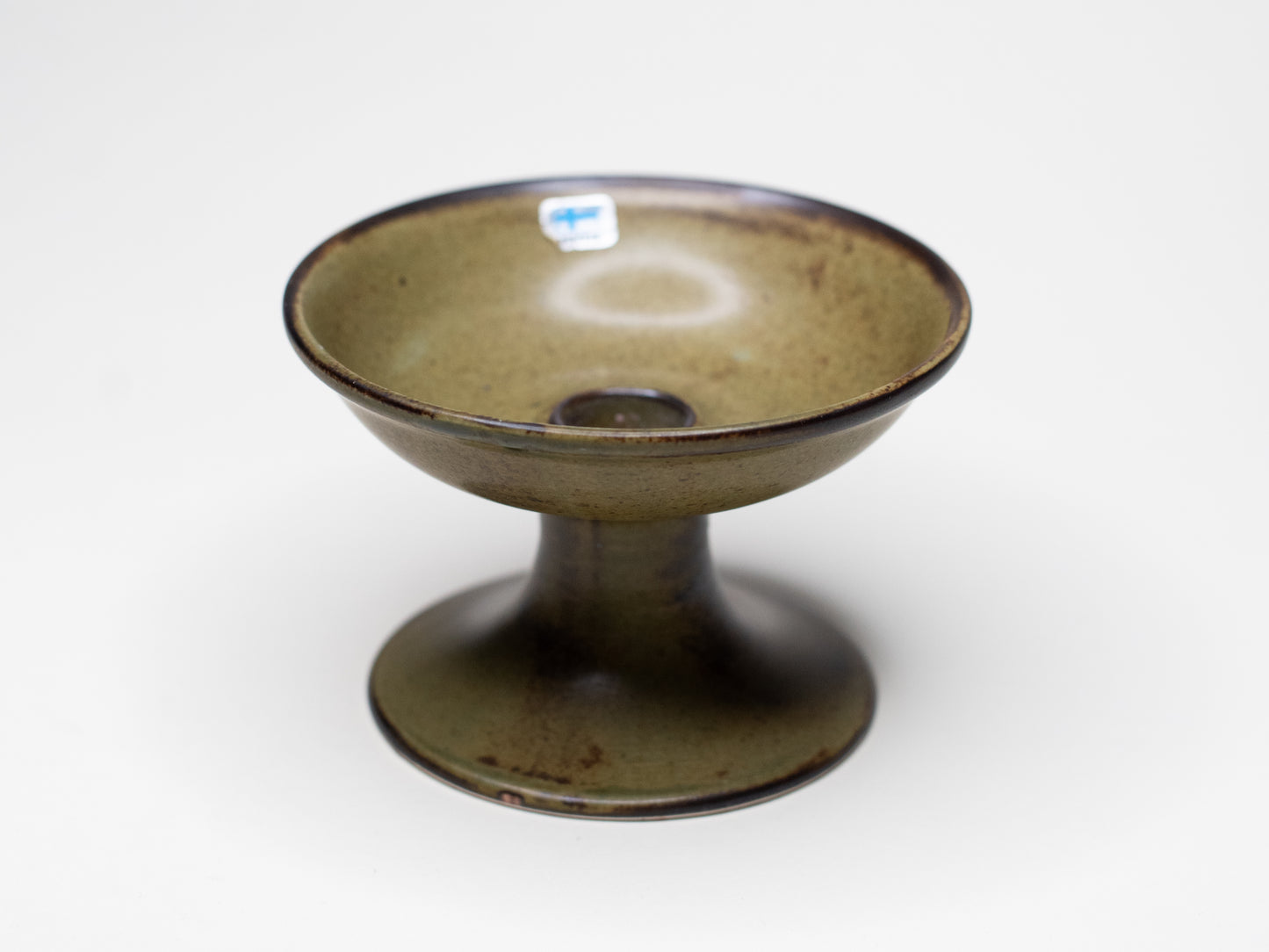 Vintage Ceramic Candle Holder with Green Glaze - Pentik, Finland 1970s