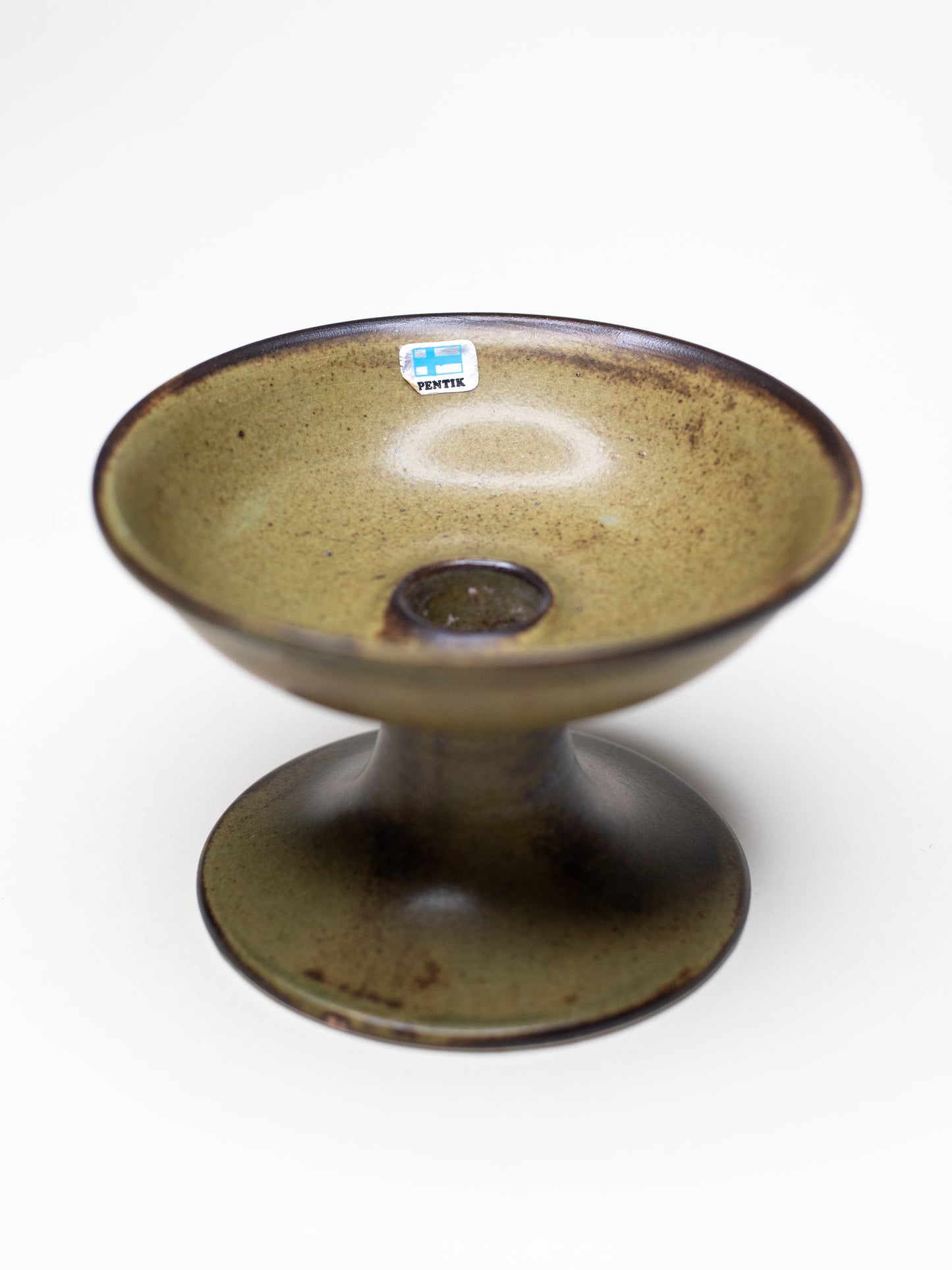 Vintage Ceramic Candle Holder with Green Glaze - Pentik, Finland 1970s