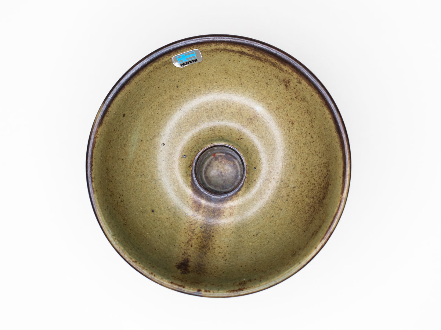 Vintage Ceramic Candle Holder with Green Glaze - Pentik, Finland 1970s