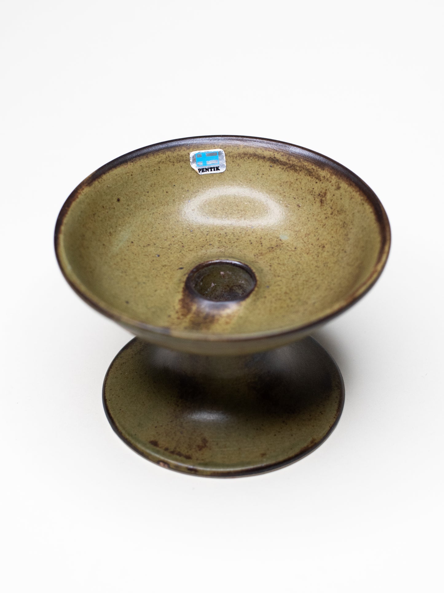 Vintage Ceramic Candle Holder with Green Glaze - Pentik, Finland 1970s