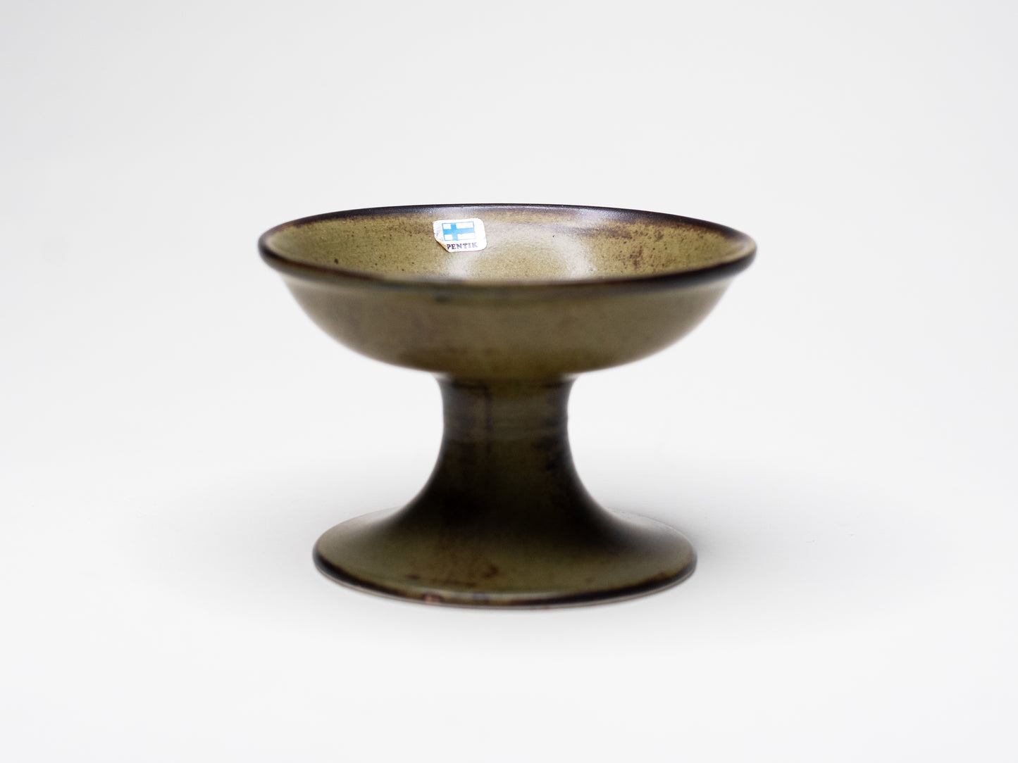 Vintage Ceramic Candle Holder with Green Glaze - Pentik, Finland 1970s