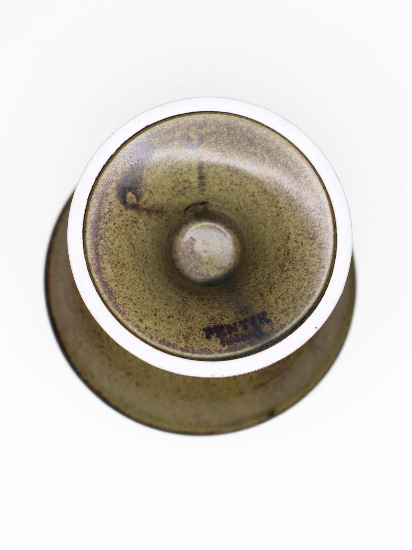 Vintage Ceramic Candle Holder with Green Glaze - Pentik, Finland 1970s