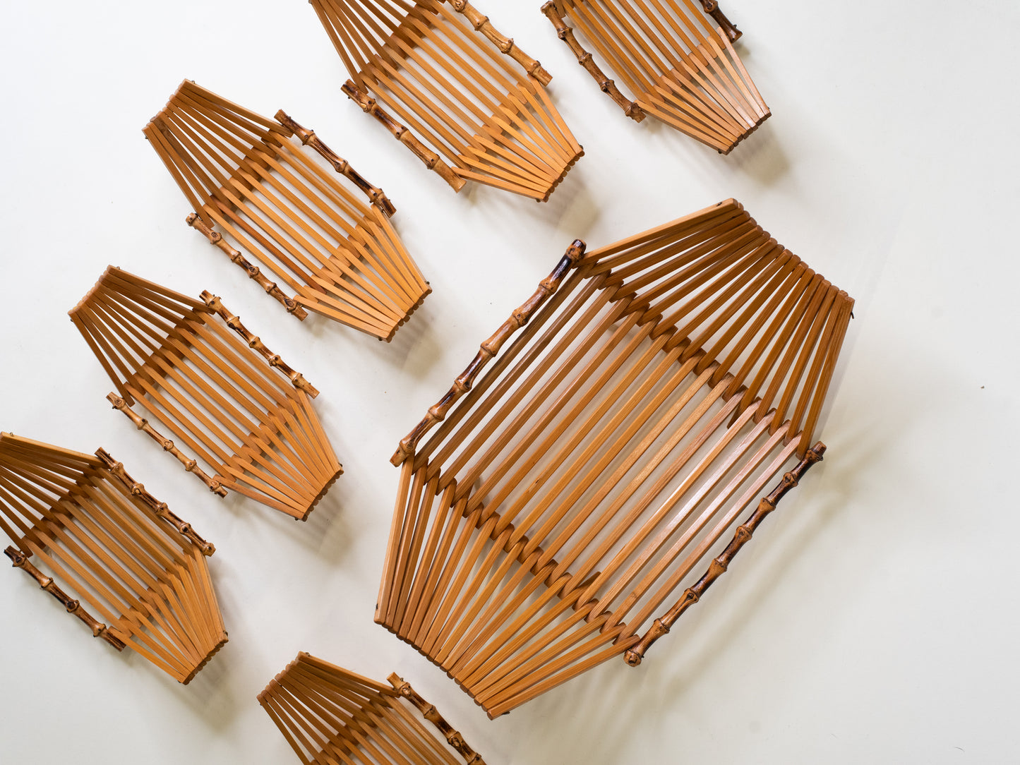 Rare Mid-Century Folding Bamboo Serving Set - Japan 1960s
