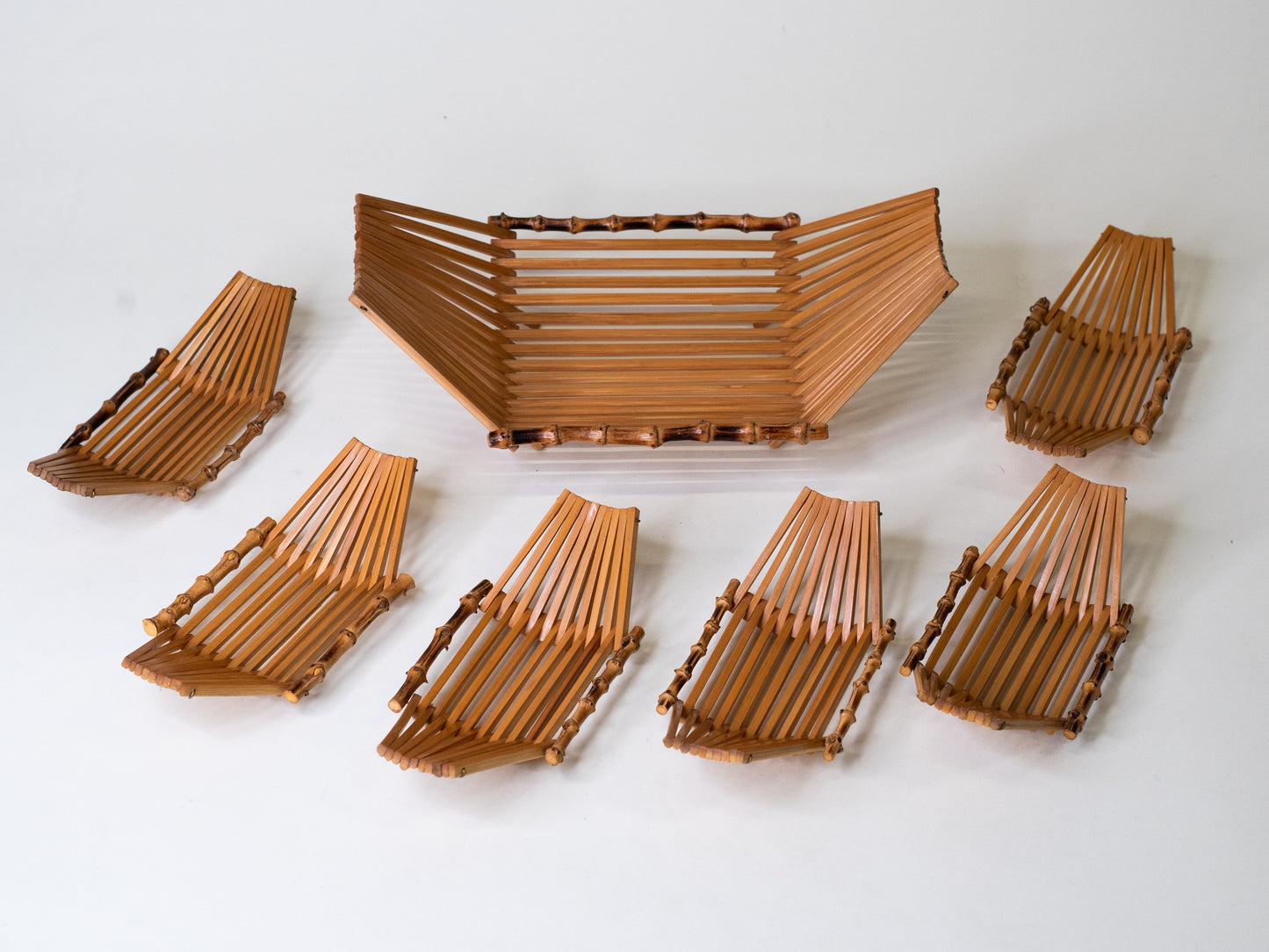Rare Mid-Century Folding Bamboo Serving Set - Japan 1960s