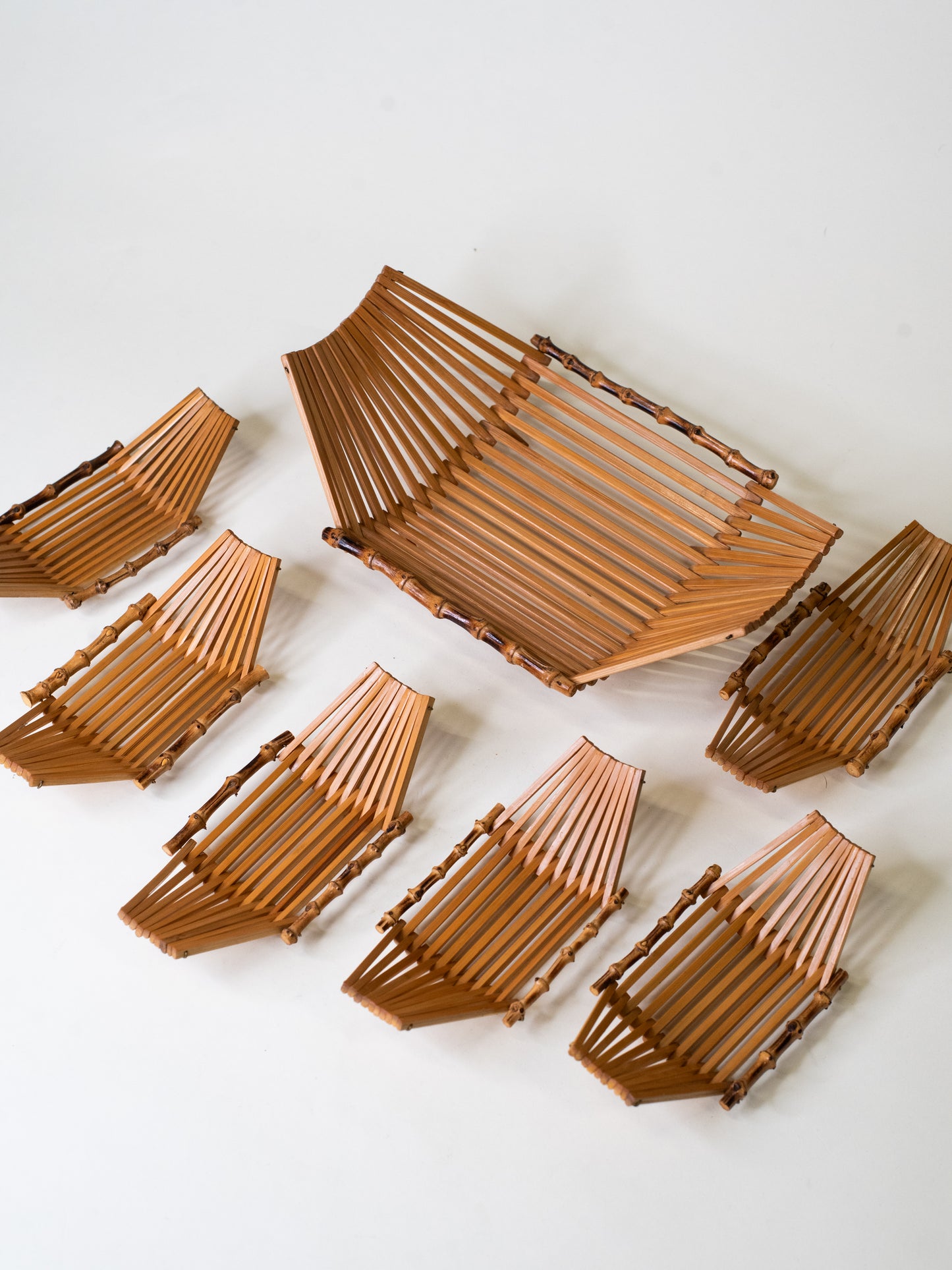 Rare Mid-Century Folding Bamboo Serving Set - Japan 1960s