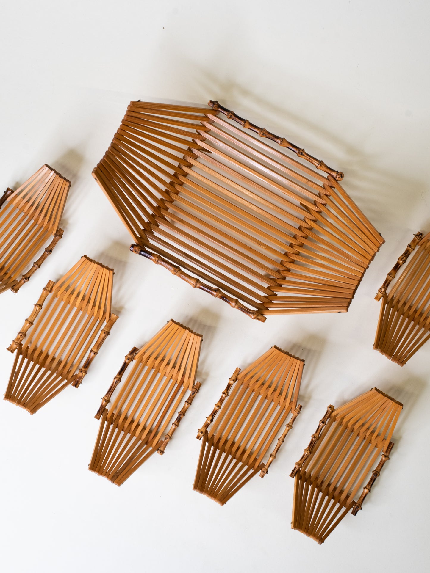 Rare Mid-Century Folding Bamboo Serving Set - Japan 1960s