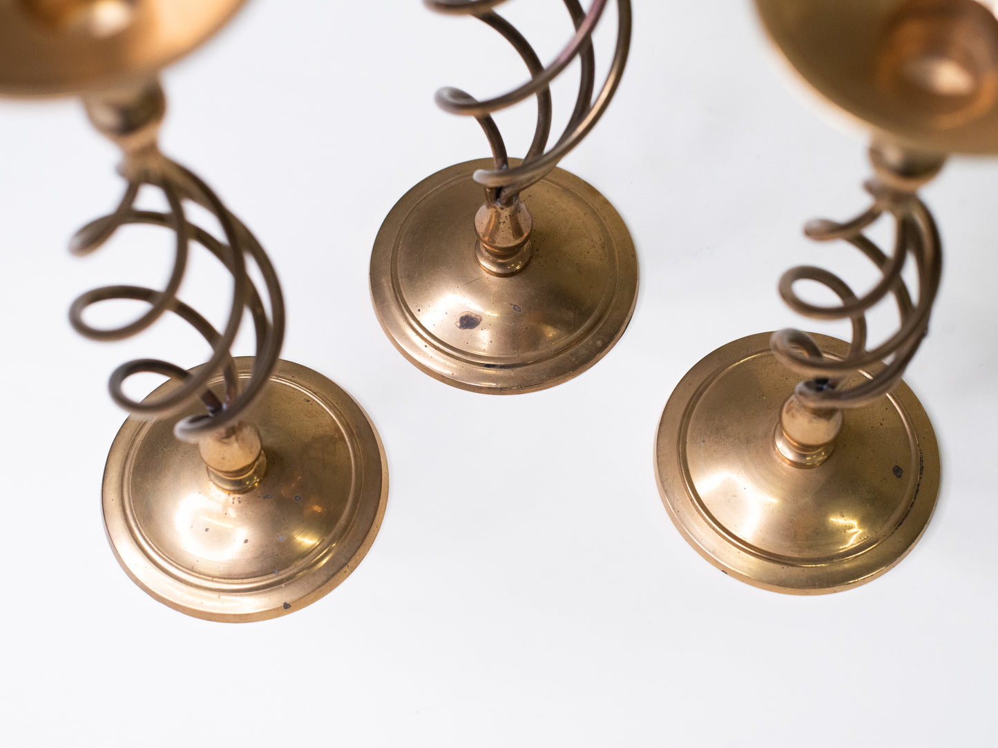 Handmade Mid-Century Brass Spiral Candleholders - Set of Three