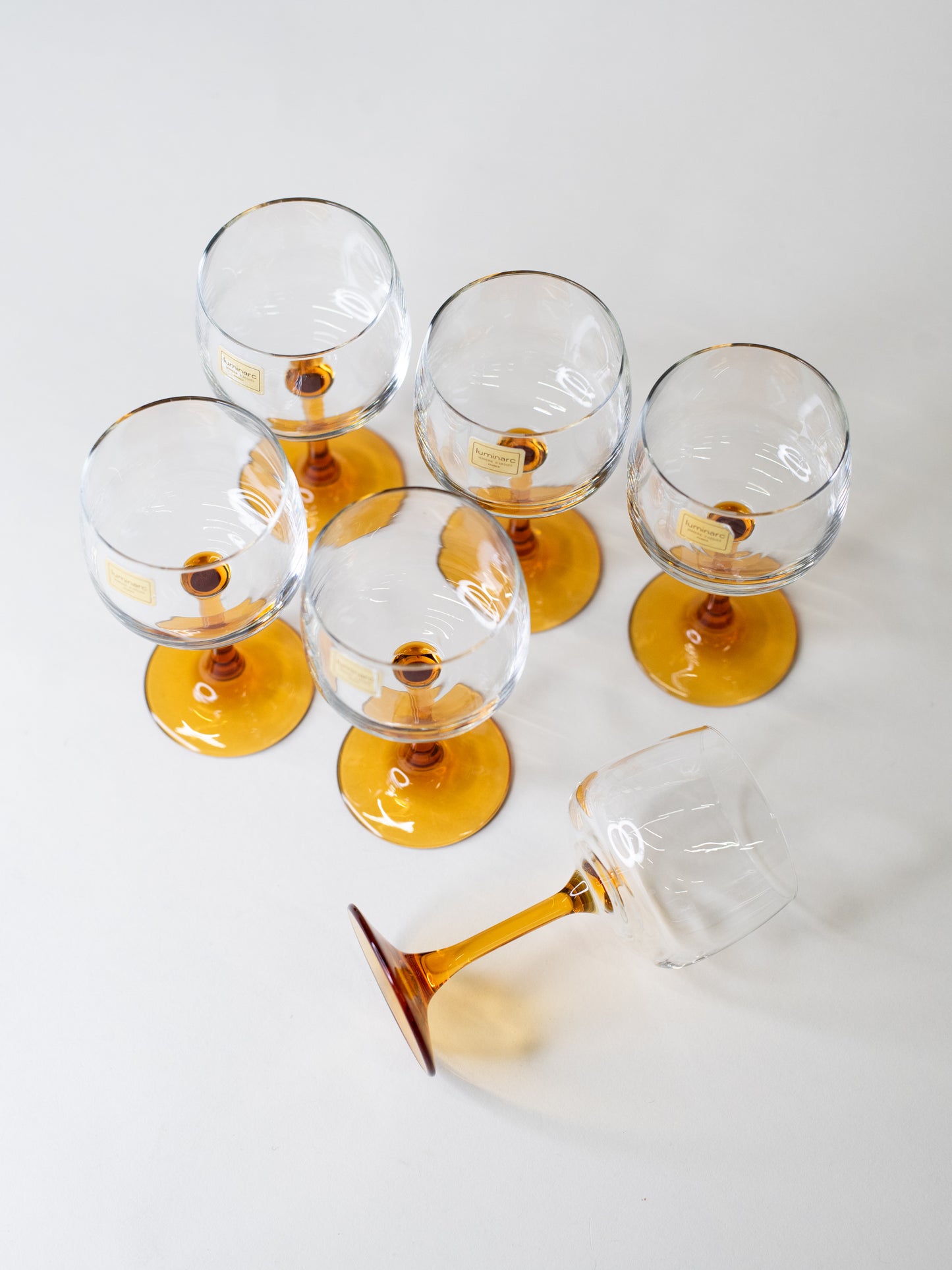 Amber-Stemmed Wine Glasses by Luminarc, France 1960's - Set of 6