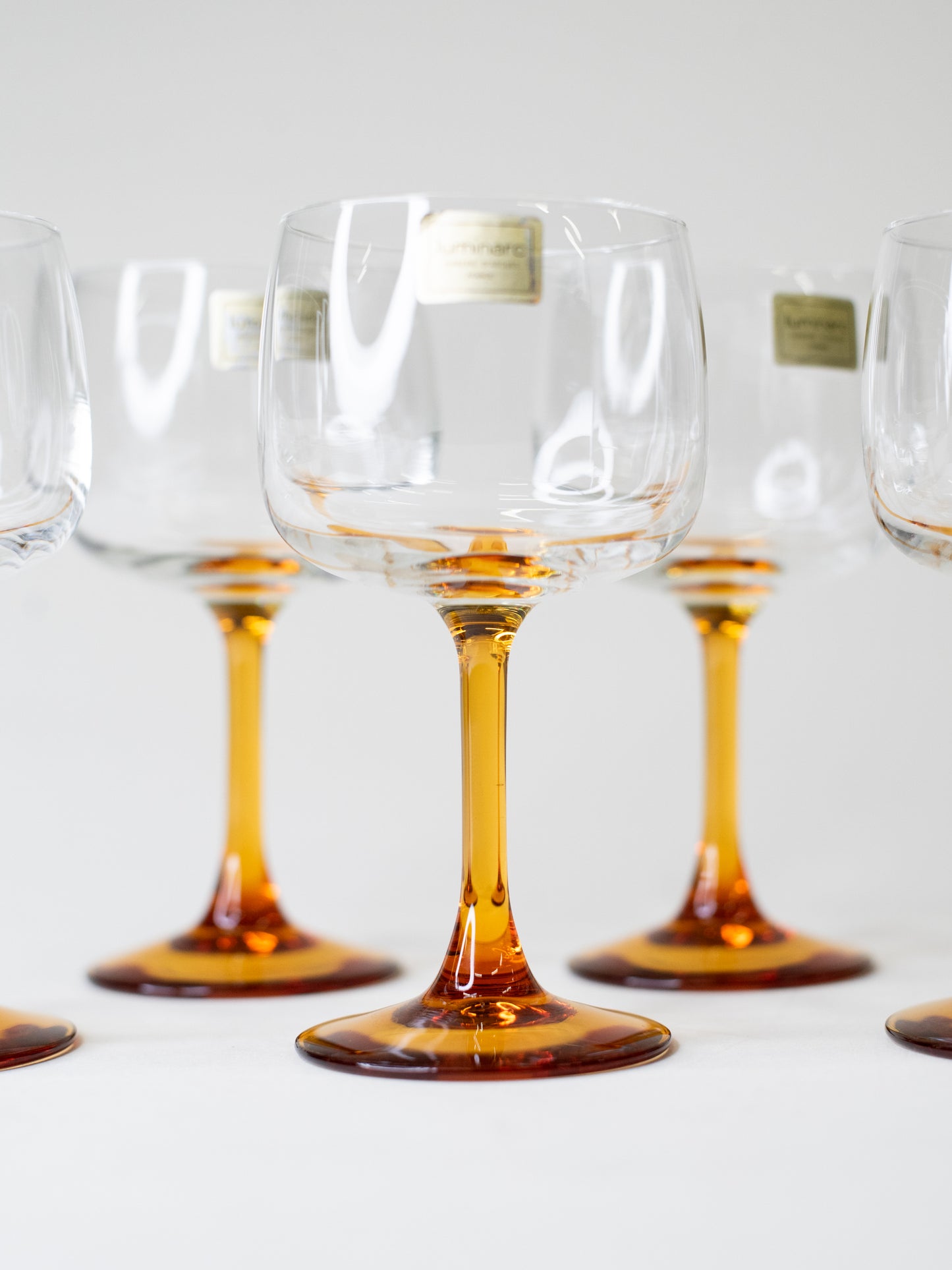 Amber-Stemmed Wine Glasses by Luminarc, France 1960's - Set of 6