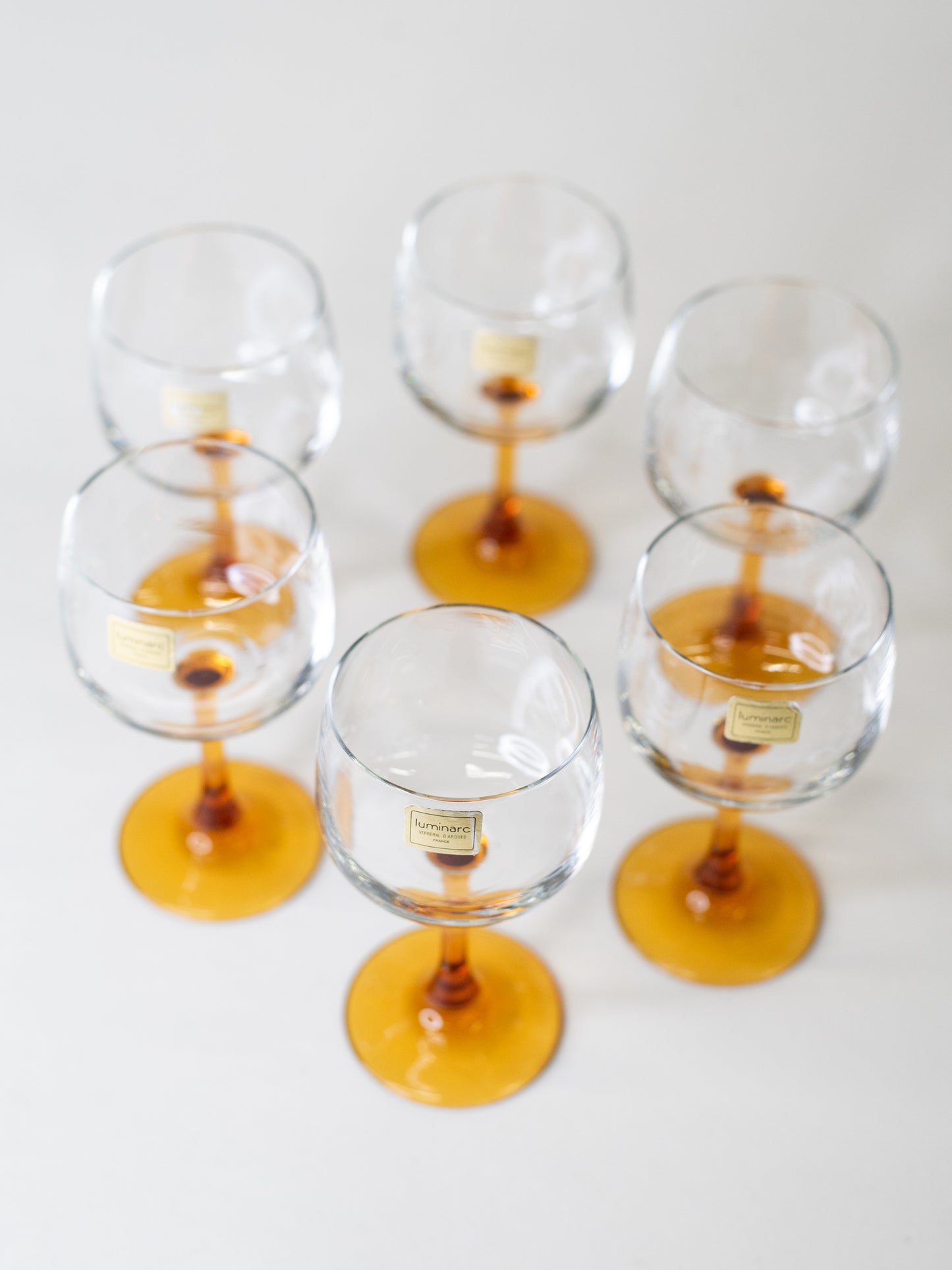 Amber-Stemmed Wine Glasses by Luminarc, France 1960's - Set of 6