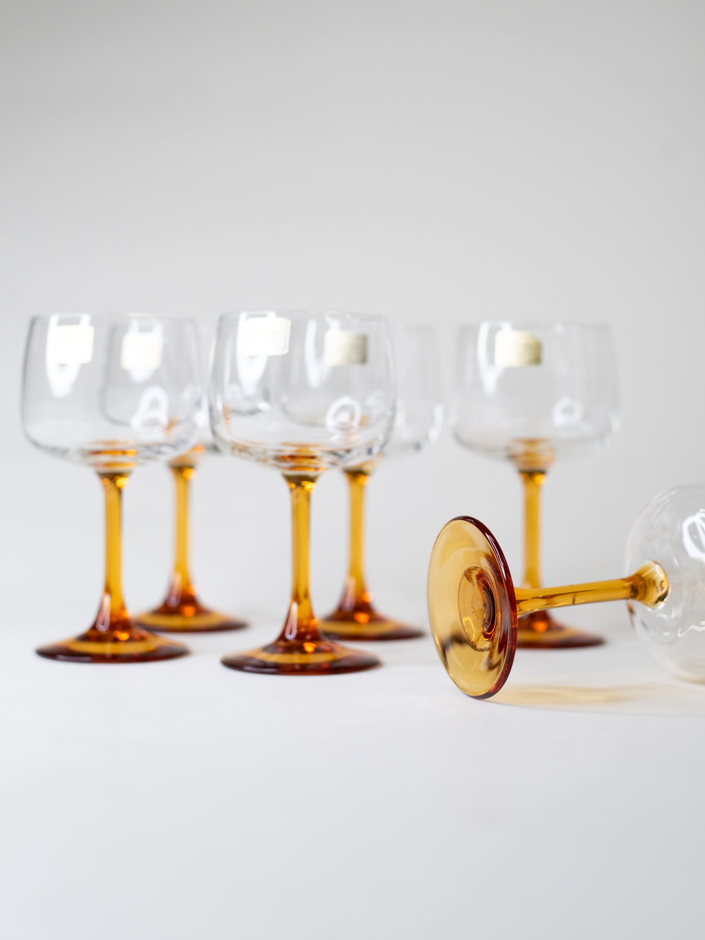 Amber-Stemmed Wine Glasses by Luminarc, France 1960's - Set of 6