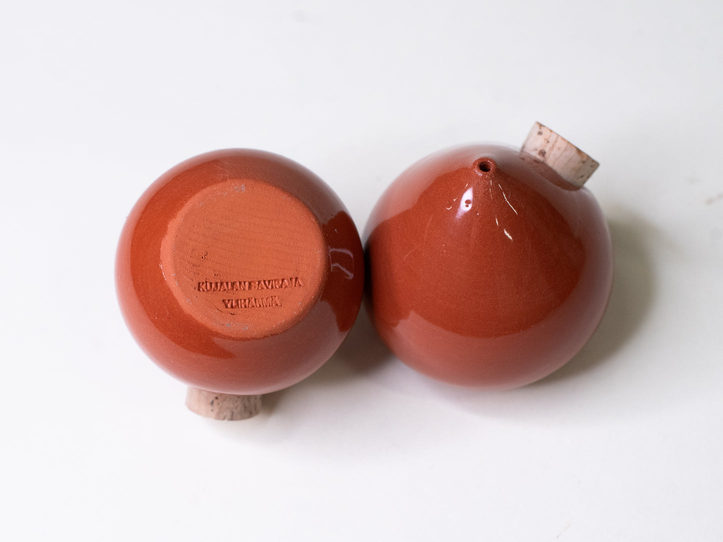 Brick-Red Mid-Century Spice Shakers - Finnish Handmade Ceramics, 1970s