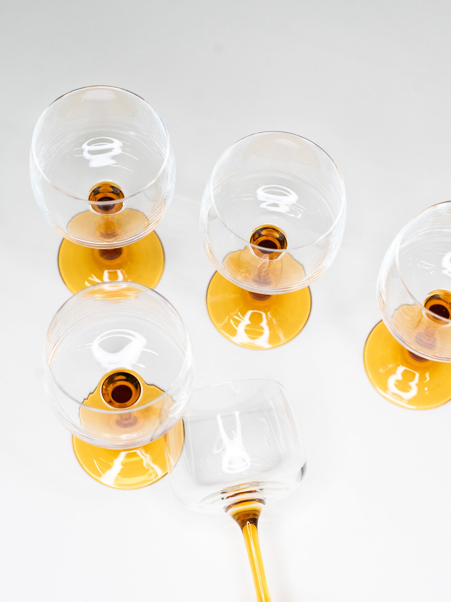Amber-Stemmed Wine Glasses - France 1960's - Set of 5