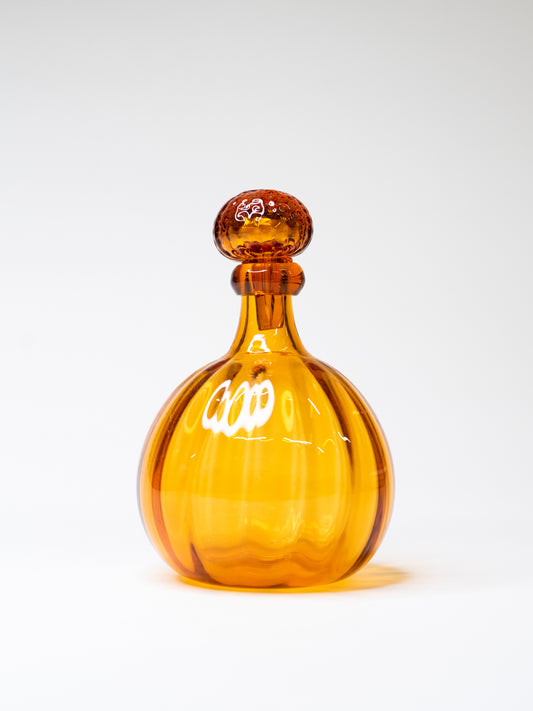 Mid-Century Amber Glass Decanter with Mushroom Stopper
