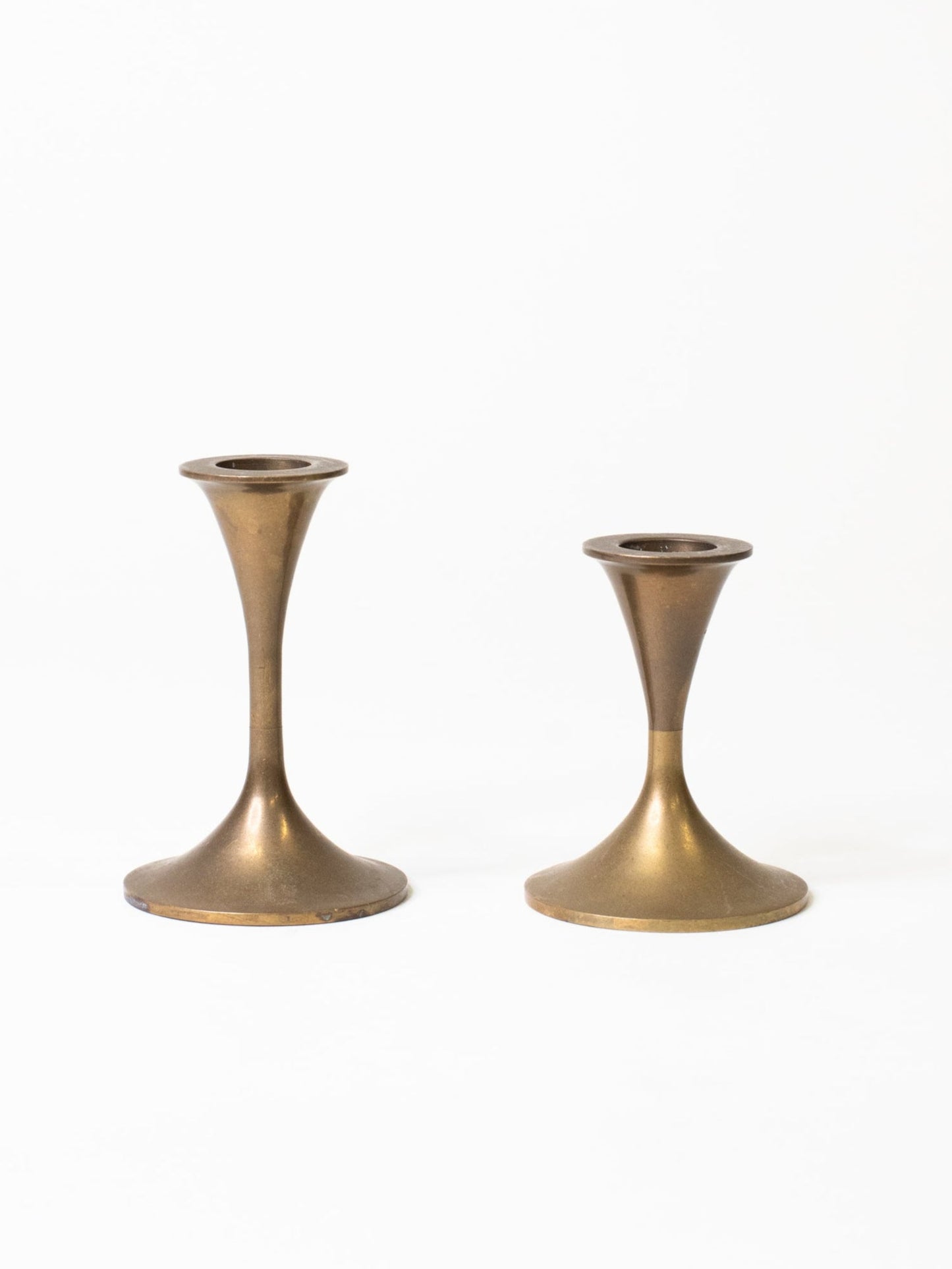Vintage Modernist Brass Candleholders - Set of 2