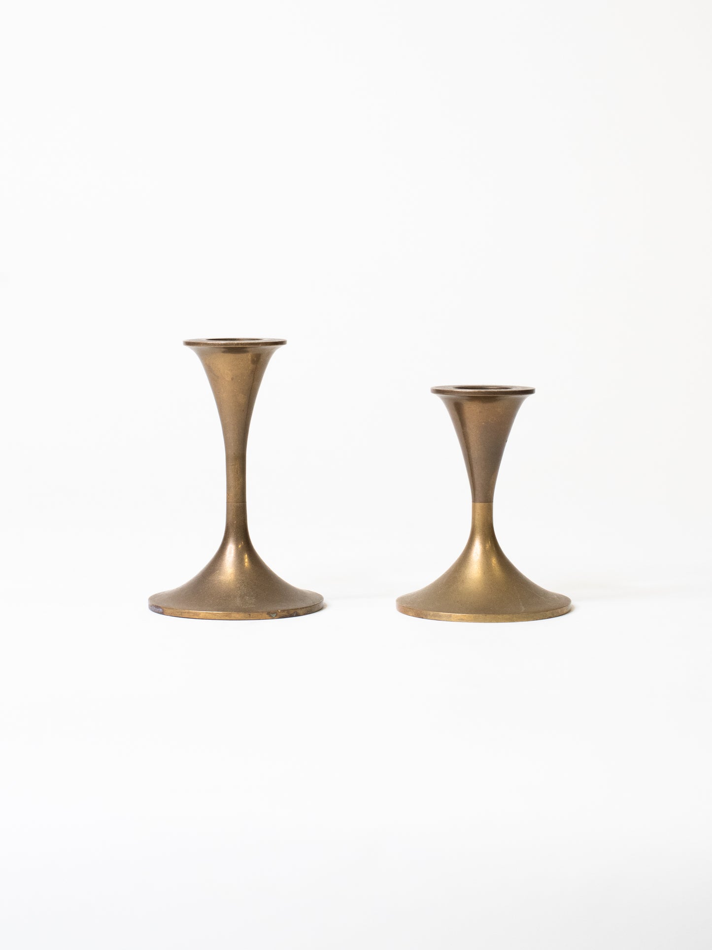 Vintage Modernist Brass Candleholders - Set of 2