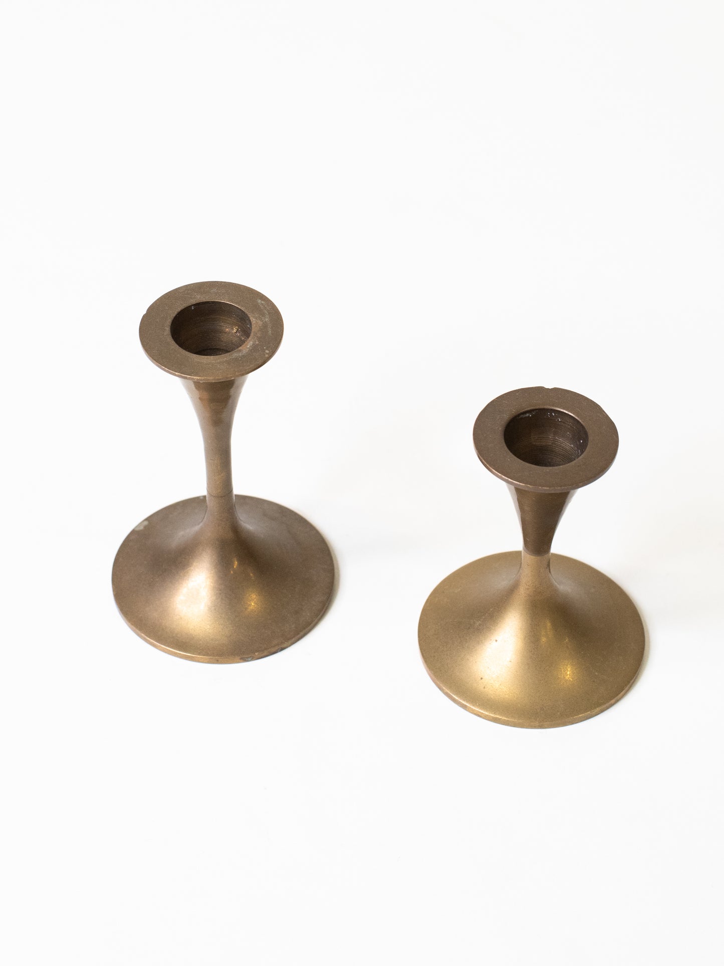 Vintage Modernist Brass Candleholders - Set of 2