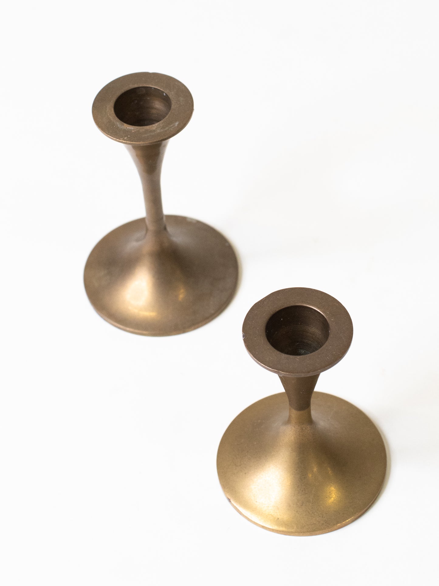 Vintage Modernist Brass Candleholders - Set of 2