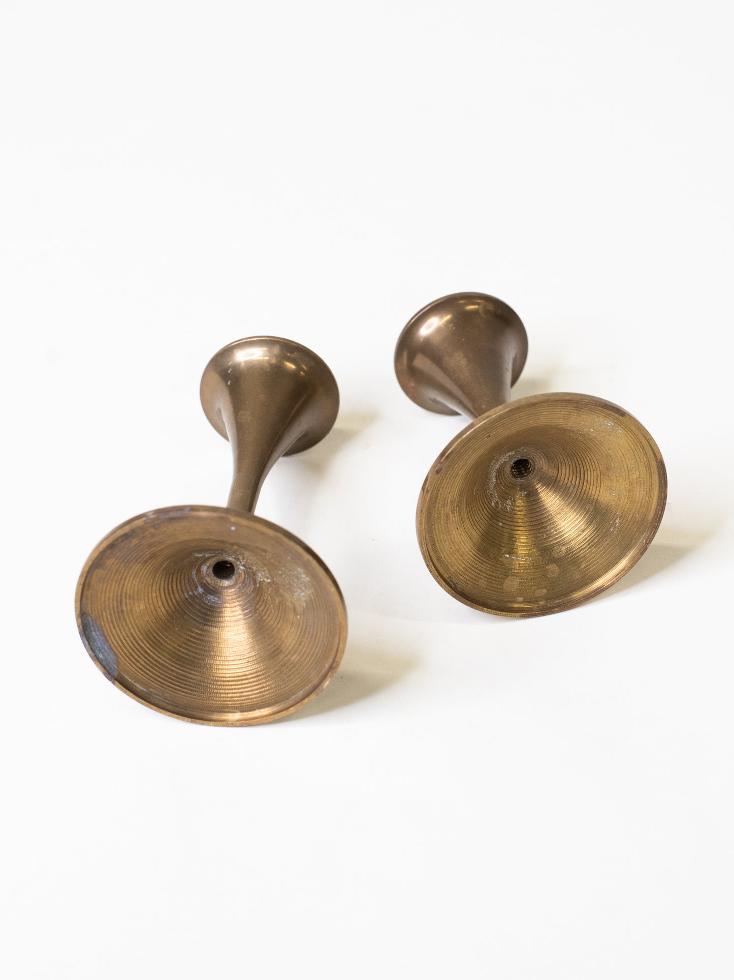 Vintage Modernist Brass Candleholders - Set of 2