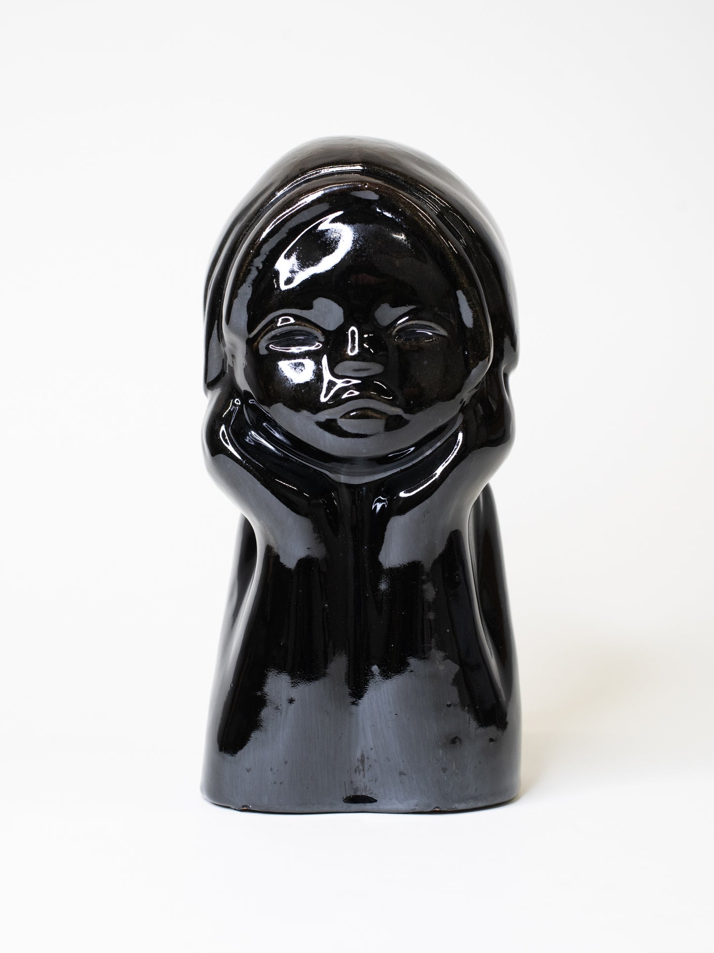 Glossy Black Ceramic Head Sculpture by TEKT