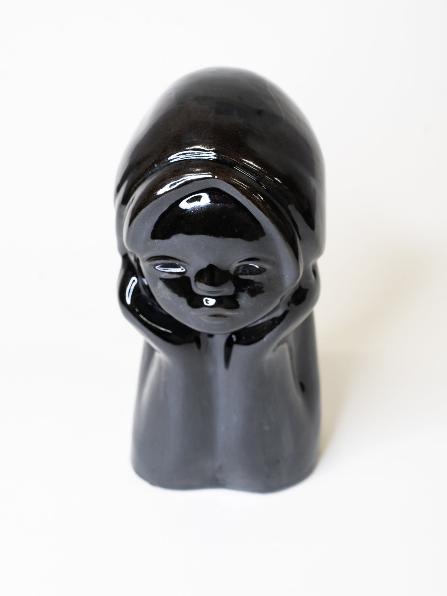 Glossy Black Ceramic Head Sculpture by TEKT