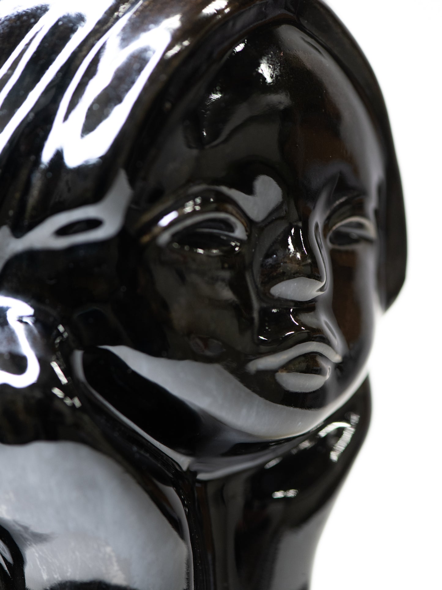 Glossy Black Ceramic Head Sculpture by TEKT