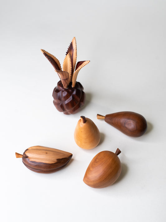 Vintage Mid-Century Wooden Fruit Set with Bowl