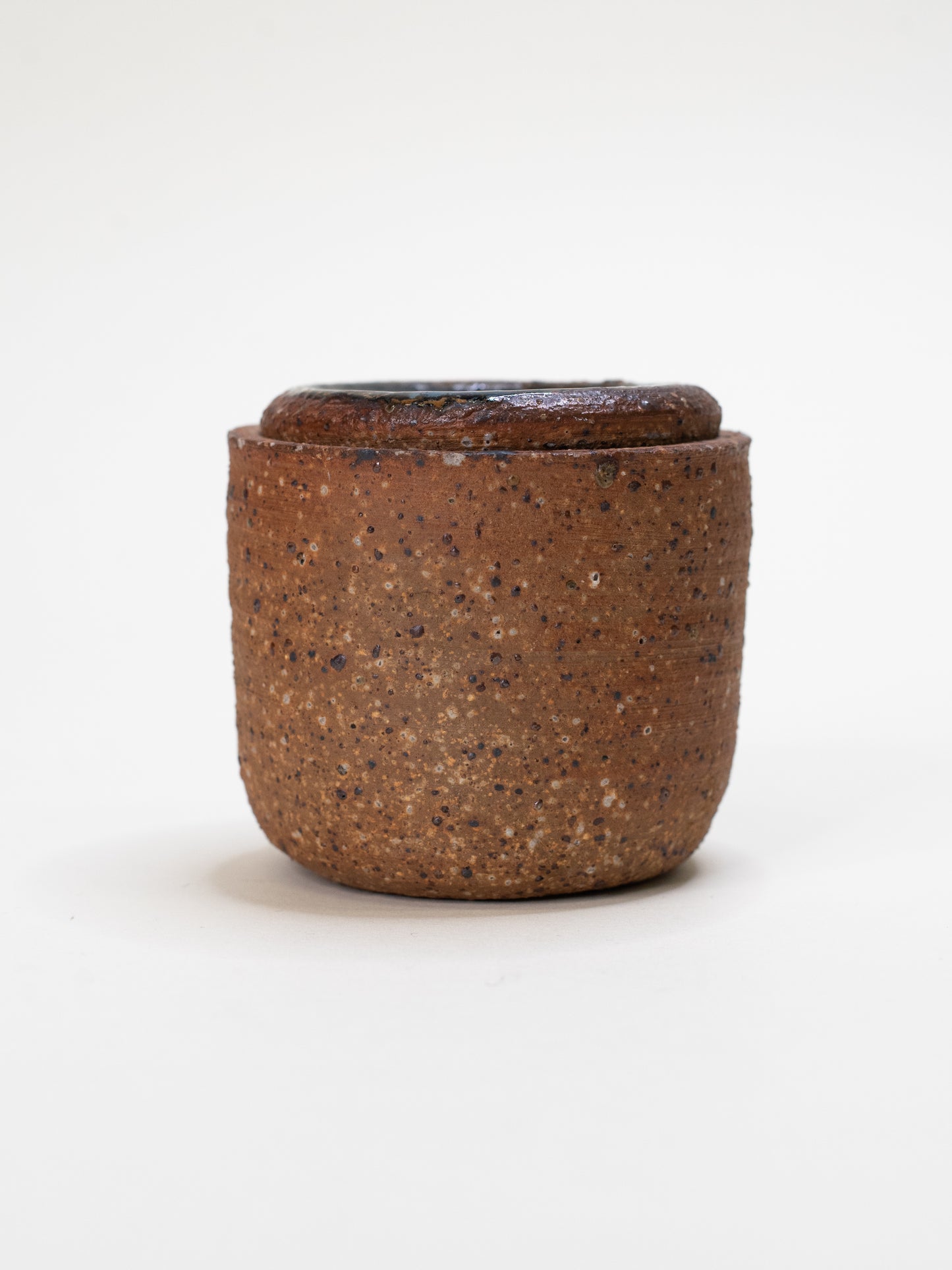 Vintage Stoneware Jar with Glass Inlay Lid - Scandinavian Mid-Century
