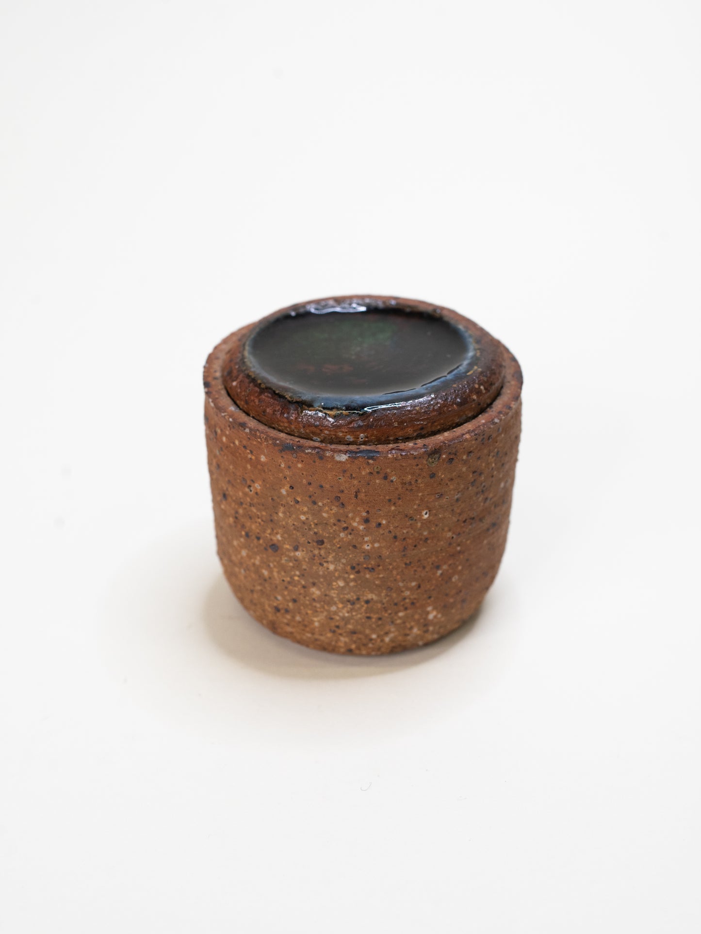Vintage Stoneware Jar with Glass Inlay Lid - Scandinavian Mid-Century