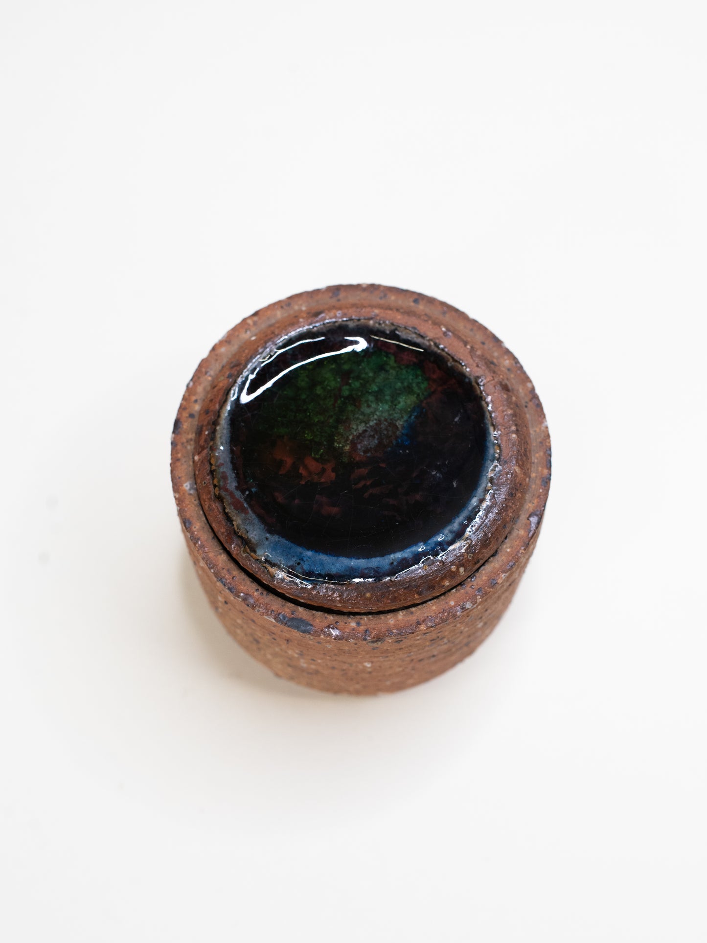 Vintage Stoneware Jar with Glass Inlay Lid - Scandinavian Mid-Century