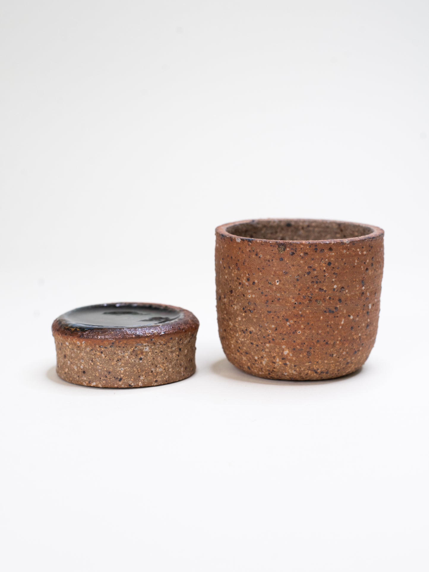 Vintage Stoneware Jar with Glass Inlay Lid - Scandinavian Mid-Century