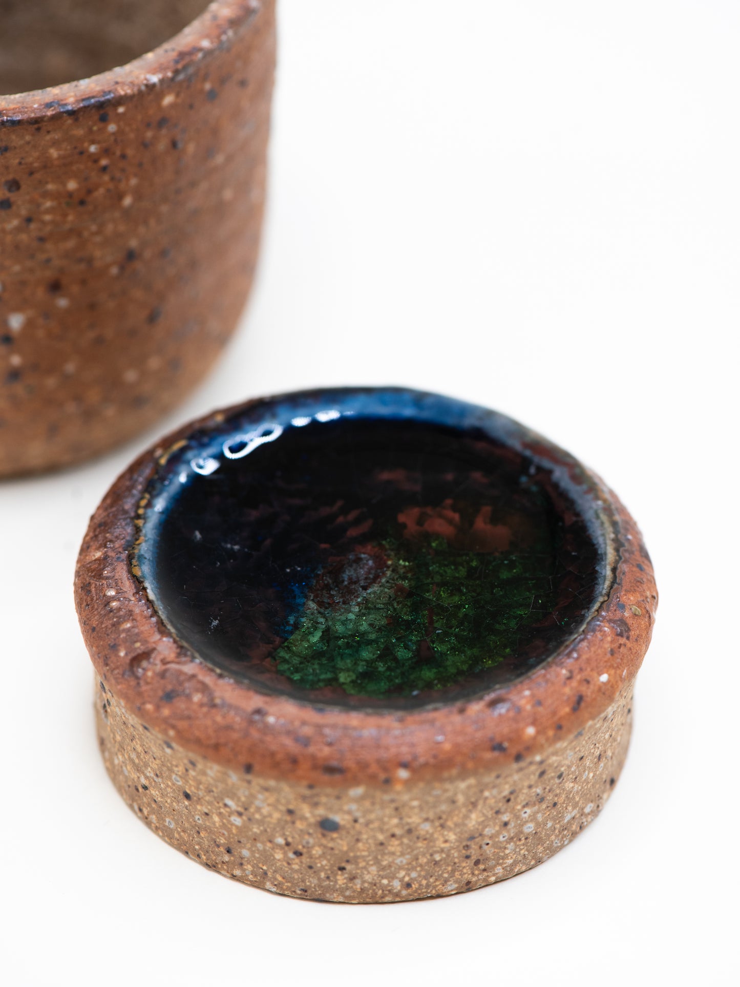 Vintage Stoneware Jar with Glass Inlay Lid - Scandinavian Mid-Century