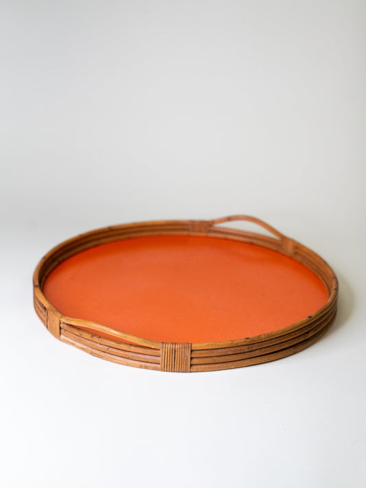 Vintage Round Rattan Tray – Denmark, Mid-Century