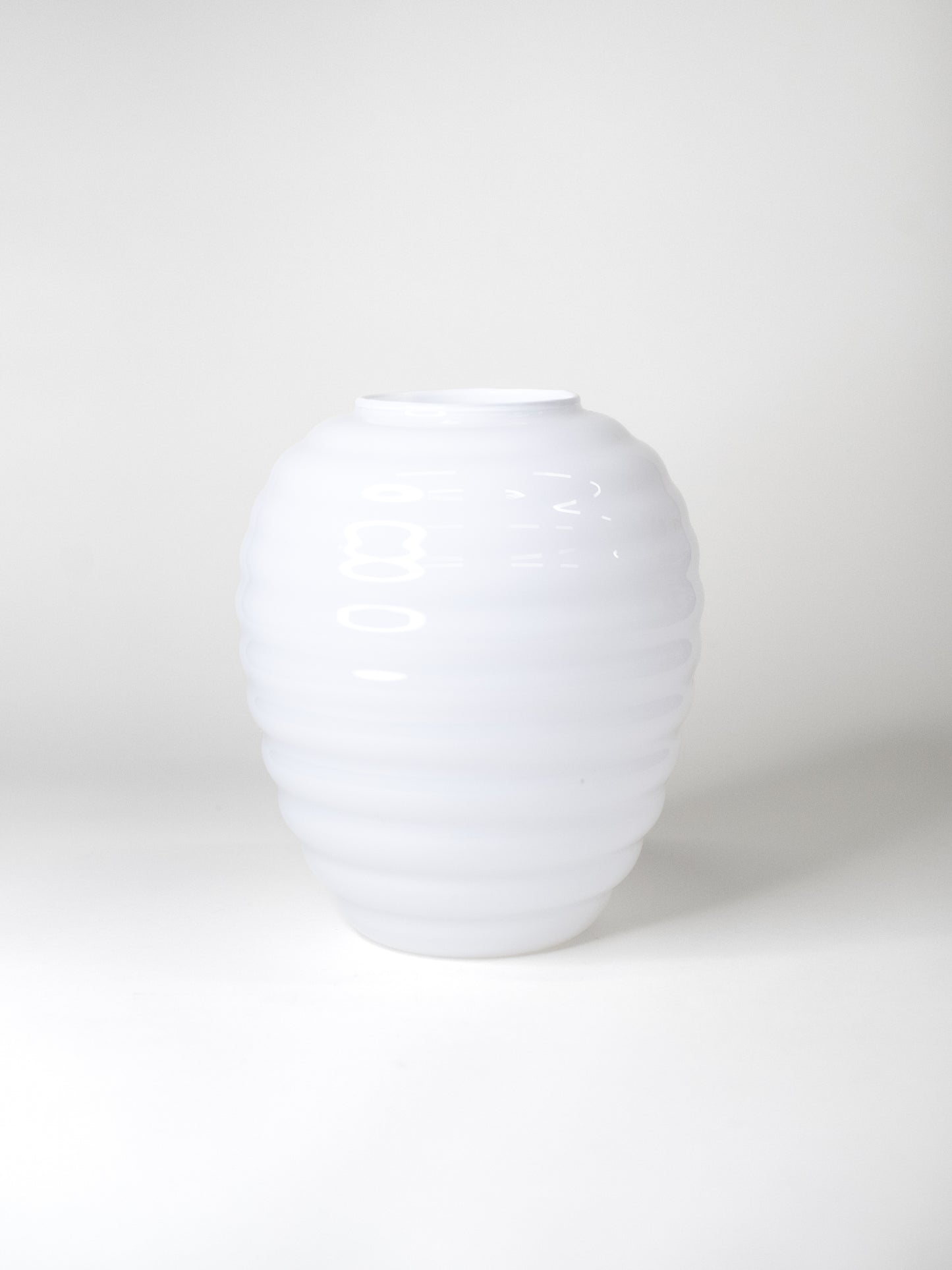 White Ribbed Glass Vase by Vetreria Etrusca - Italy, 1980s