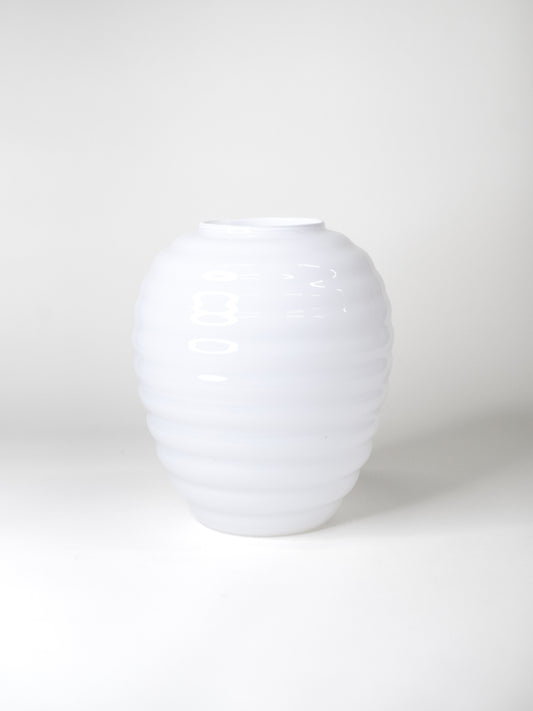White Ribbed Glass Vase by Vetreria Etrusca - Italy, 1980s
