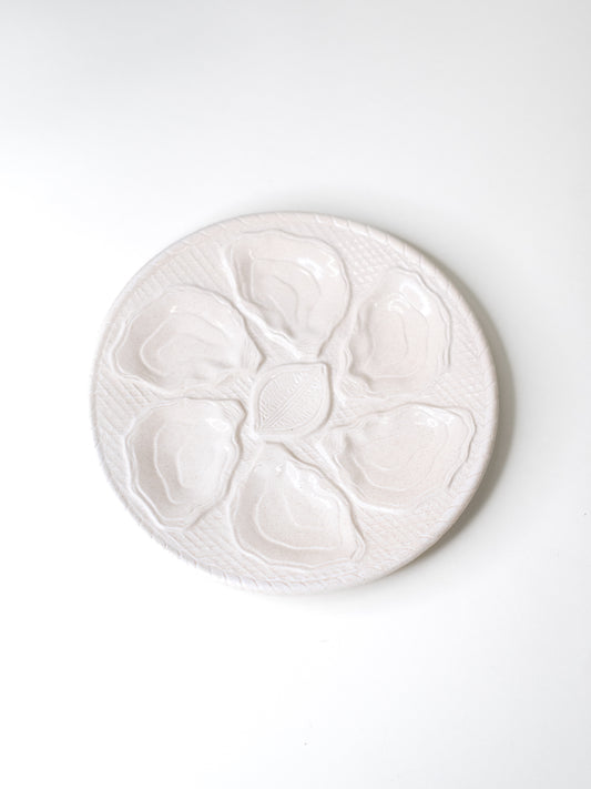 Vintage Oyster Plate – Cream Glazed Stoneware - France, 1950s