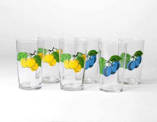 Hand-painted Mid-Century Fruit Glasses - Set of 6