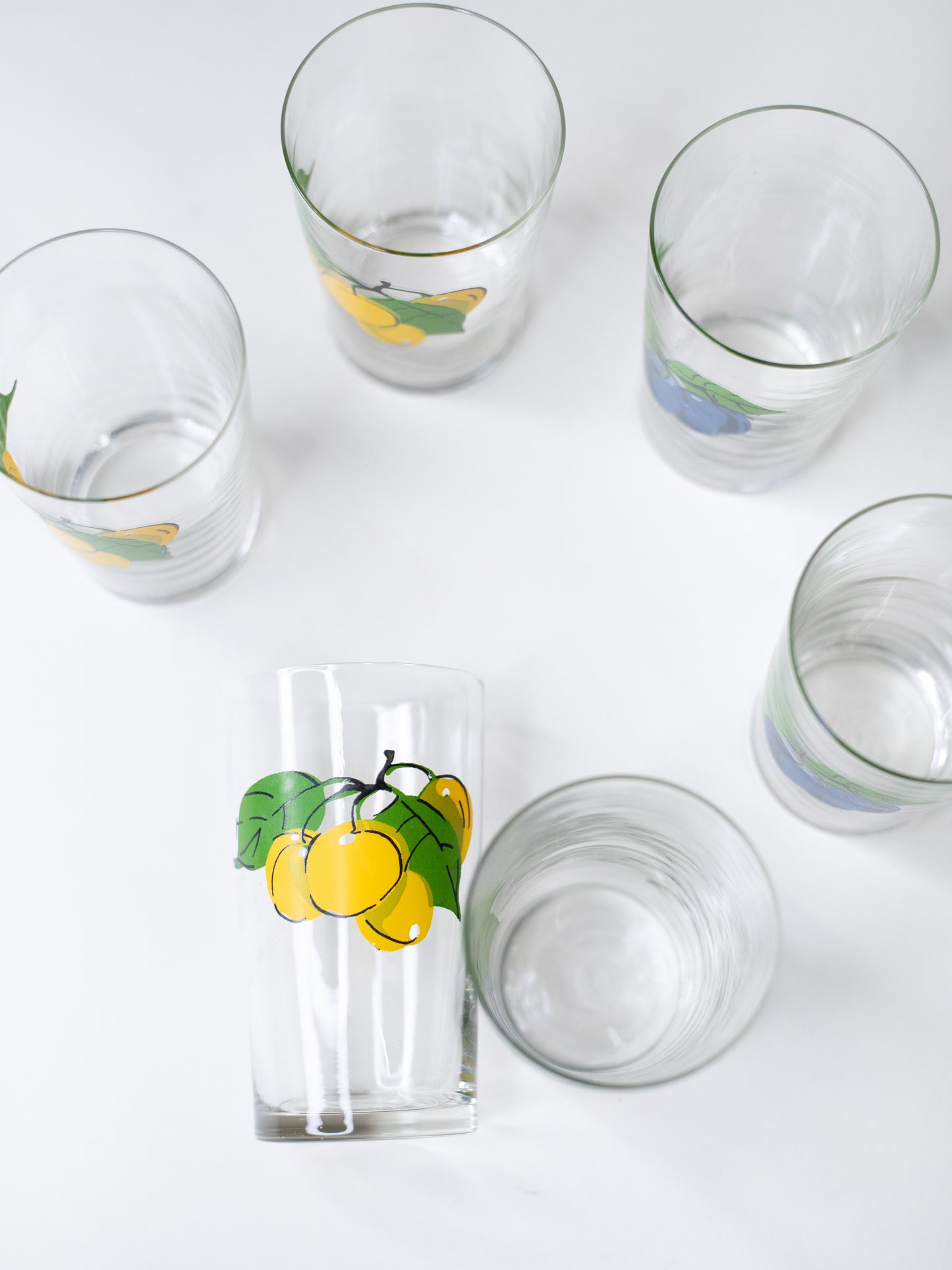 Hand-painted Mid-Century Fruit Glasses - Set of 6